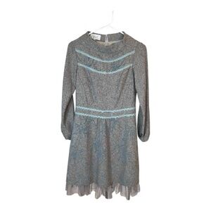 Viola per Donna Gray Wool Dress with Blue Accents & tulle trim